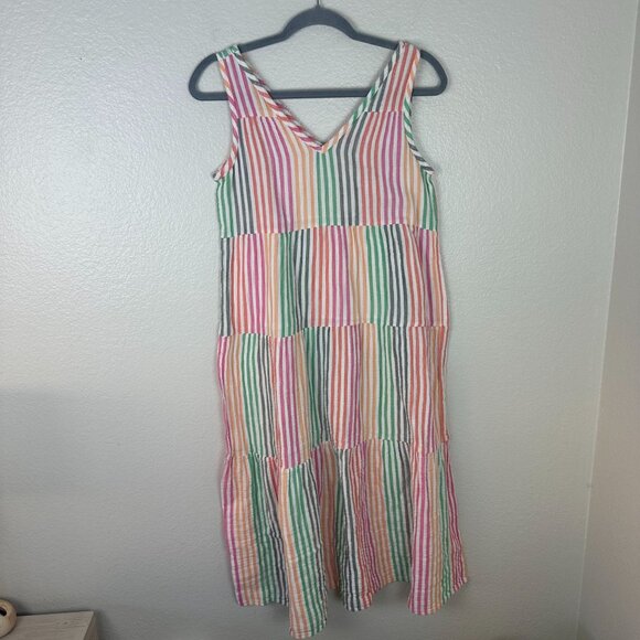 Marine Layer Corinne Double Cloth Maxi Dress S Tiered Multicolor Stripe Breathab - Picture 1 of 9